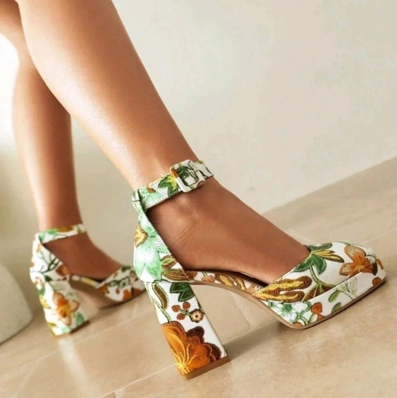 European And American Style Minimalist Square Toe Chunky Heel Comfortable Hollow - Picture 4 of 6